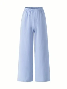 2pcs/Set Teen GirlCasual Camisole Top And Wide Leg Pants Set, Woven Fabric, Elastic Waist, Summer - Blue - View 6