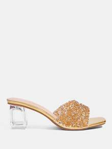 CUCCOO TILAWA Sparkling Water Diamond Women's High-Heeled Sandals With Water Diamond Hollowed-Out Design And Transparent Crystal Design, Featuring A Luxurious Style For Spring And Summer - Gold - View 2
