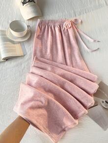 SHEIN EZwear Plus Size Pink Drawstring Casual Loose Pants, Versatile For Autumn