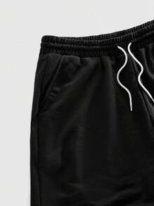 ROMWE MEN Goth Men's Elastic Waist Casual Summer Versatile Wing Rhinestone Embellished Shorts - Black - View 3