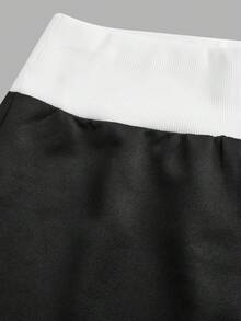 SHEIN 少女复古风街头服饰 Y2K Grunge 印花弹力翻边裤黑色直筒裤 - 黑色 - 查看 4