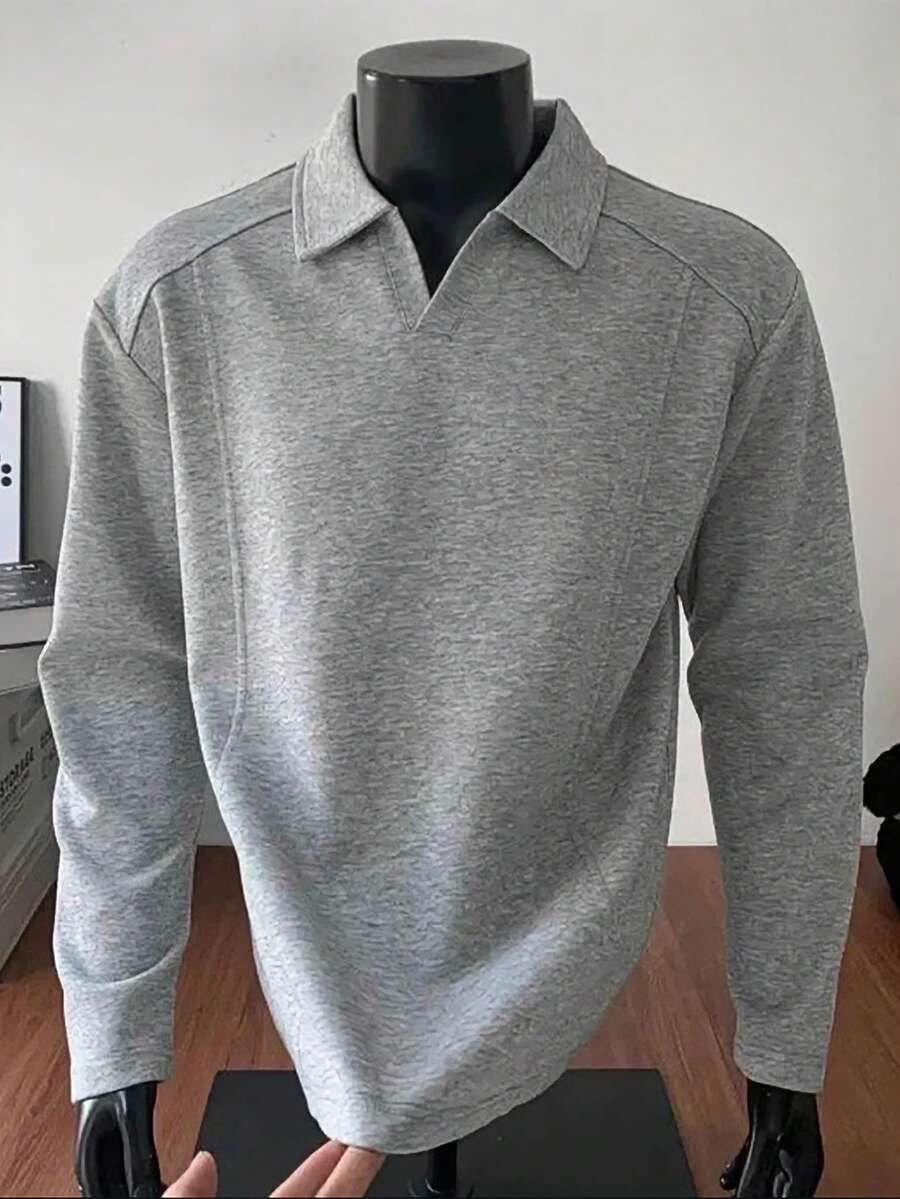 Manfinity Homme 男士Polo衫,成熟休闲风格拼接设计,时尚百搭,适合外出穿着;男士针织衫,灰色;男士衬衫,灰色针织衫;男士长袖Polo衫 - 灰色 - 查看 1