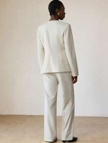 Aveloria Modichic Fashionable & Elegant Casual White Wide-Leg Pants, White V-Neck Suit Set With Metal Button Decor - White - View 6