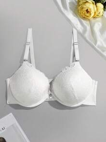 SHEIN 1pc Plus Size Front Closure Lace Underwire Bra - White - View 4