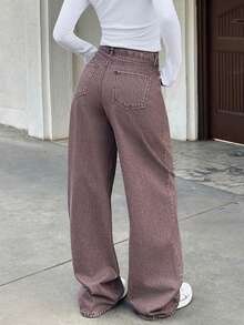SHEIN Cottnline Jeans da donna a gamba larga vita bassa stile cowgirl Y2K anni 2000 - Blu lavato medio - Visualizzare 2