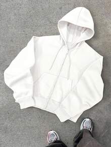 Manfinity Hypemode Plus Size Men's Casual Open Front Long Sleeve Sweatshirt - White - View 4