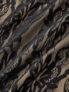 SHEIN MOD 女士优雅露肩蕾丝连体修身中长连衣裙 - 黑色 - 查看 5