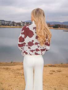 Sydney Algeri Nouveau pull marron automnal pour femmes Vêtements Old Money Automne Pull décontracté pour femmes à col montant avec texture de lait, Pull vache imprimé automne/hiver marron pour femmes, Pull d'hiver pour femmes, Pull automnal, Top imprimé léopard