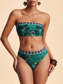 Travachic 女士印花抹胸比基尼套装，夏季女装，女士泳装，度假，花卉，图案，派对，海滩，优雅，奢华，时尚 - 彩色 - 查看 3