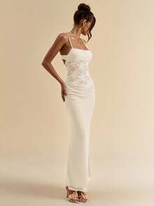 SHEIN BAE Women's Summer Lace Sheer Slip Dress - Apricot - View 5