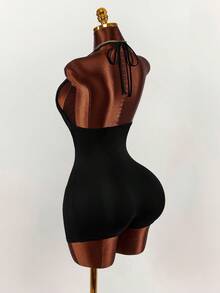 Amplova Bộ đồ liền thân hở cổ gợi cảm trang trí kim loại màu trơn cho nữ - màu đen - Xem 7