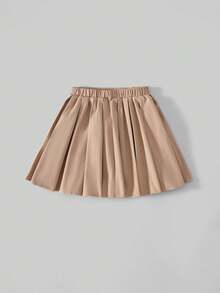 Ontre 青少年女孩纯色休闲百褶裙 - 卡其色 - 查看 2