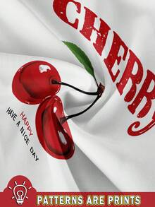 SHEIN EZwear 4件套休闲简约鲨鱼、蝴蝶结、花卉、樱桃印花圆领宽松短袖T恤，女款，适合夏季穿着 - 彩色 - 查看 3