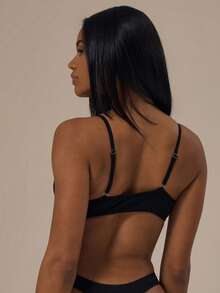 MUSERA ESSENTIALS Pointelle Ruched Front Picot Trim Adjustable Strap Bralet Fall Autumn Winter Cosy Lounge Underwear Lingerie Everyday Basics Essential  Spring Summer Vacation Holiday - Black - View 3