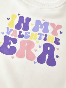 JNSQ 2pcs/Set Young Girls Crew Neck Short Sleeve Sweatshirt With Cute Letter Print And Matching Sweatpants, Spring/Summer - White - View 4