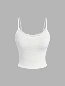 Sweetra New Slim Fit Stretchy Lace Trim Sexy Camisole Top For Women, Spring/Summer - Black and White - View 15