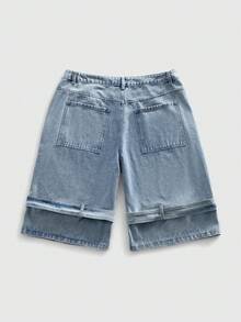 ROMWE MEN Grunge Punk Men's Partial Strap Decorative Denim Shorts - Blue - View 8