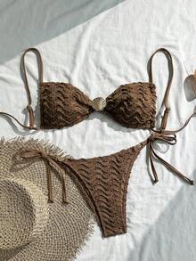 Swim Vcay Women's Textured 2 Pieces Bikini Set, Casual Holiday Style,Summer Holiday Outfits ,Valentine's Day,Carnival