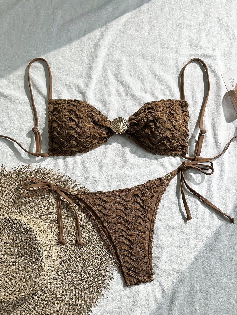 Swim Vcay Women's Textured 2 Pieces Bikini Set, Casual Holiday Style,Summer Holiday Outfits ,Valentine's Day,Carnival