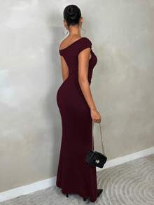 SHEIN BAE Váy viền bất đối xứng thanh lịch dành cho nữ, thích hợp mặc hàng ngày, hẹn hò, đi chơi, tiệc tùng, trang phục đi chơi, trang phục câu lạc bộ, trang phục Halloween - Màu Tím - Xem 2