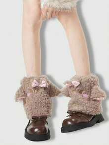 ROMWE Kawaii Women Leg Warmers - Brown - View 3