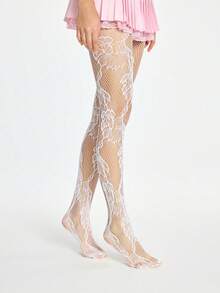 ROMWE Goth 纯色渔网袜 - 白色 - 查看 4