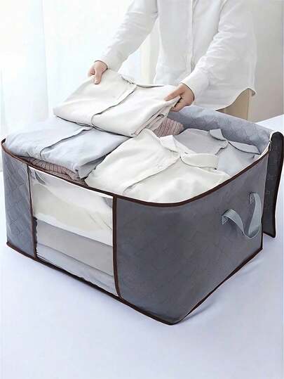 1 bolsa de almacenamiento con cremallera para manta, bolsa de almacenamiento plegable de tela no tejida, bolsa de almacenamiento grande para guardar mantas, almohadas, edredones, ropa de cama, contenedor de almacenamiento con ventana transparente. Decorativo para decoraciones navideñas, decoraciones de habitación, decoraciones del hogar, decoraciones de dormitorio. También adecuado para almacenamiento doméstico, camisetas blancas de mujer, pantalones negros de mujer, ropa de invierno de mujer, vestidos.