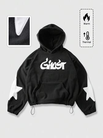 Men's Casual Letter & Star Embroidered Hoodie Sweatshirt, Autumn/Winter