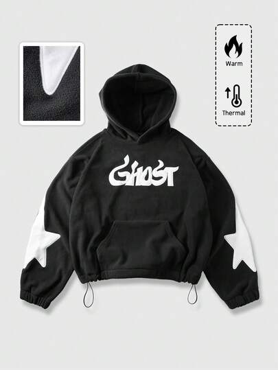 Sudadera con capucha casual para hombres con bordado de letras y estrellas, otoño/invierno