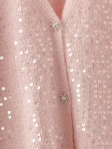 GlowEve CURVE Soft & Shiny Sequin V-Neck Cardigan, Cozy & Stylish For Autumn/Winter - Pink - View 7