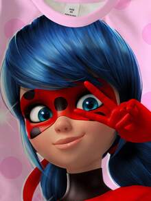 Miraculous Ladybug X SHEIN 少女卡通人物图案圆领卫衣，秋季休闲款 - 白色 - 查看 3