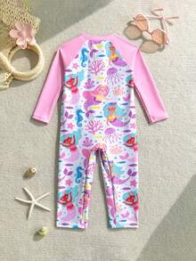 Sparklyn 女婴可爱鲸鱼印花长袖连体泳衣，紫色，适合夏季和度假