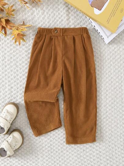 Souflis Souflis 1pc Baby Boys Casual Vintage Comfortable Corduroy Pleated Pants, Suitable For Daily Wear