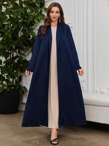 Al Najma Elegant Solid Color Jacquard Texture Flare Sleeve Wide Lapel Robe Abayas - Royal Blue - View 3