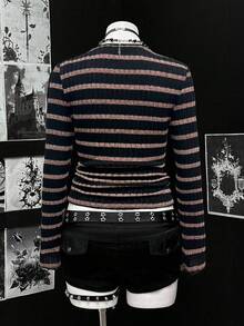 Sunspun 大码女式性感罗纹V领长袖T恤，百搭休闲街头风，适合假日穿着，经典罗纹套头衫 - 彩色 - 查看 2