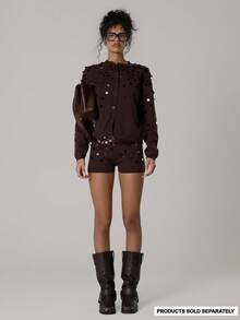 MUSERA Quần short dệt kim đính sequin, quần dài phối hợp, kiểu dáng thường ngày, dễ thương, ấm áp, thích hợp mặc ở nhà, phong cách Coco Cloud. - Màu nâu Sô-cô-la - Xem 1