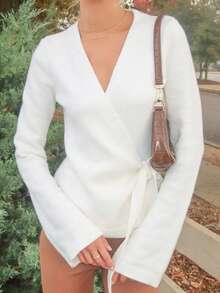 Sydney Algeri Women's Casual Loose Tie Front Cardigan, Versatile Fall Winter Cloth For Women - White - View 5