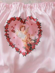 FloralLove Plus Size Women's Heart Print Ruffle Trim Fashion Panties - Pink - View 2