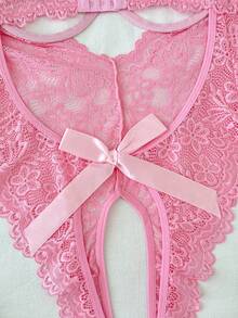 SHEIN Valentine's Day Women's Pink Sweet Sexy Backless Bow Decor Sexy Jumpsuit - Pink - View 6