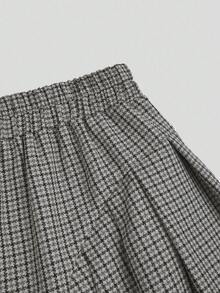 Sweetra 大码女士千鸟格优雅A字裙 - 淺灰色 - 查看 4