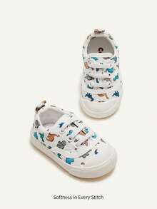 Cozy Pixies 1 Pair Toddler Boys' Cartoon Dinosaur White Fashionable Lace-Up Casual Lightweight Sneakers, Suitable For Daily Wear, Spring/Autumn - Multicolor - View 4