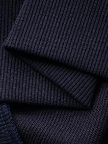 DAZY Áo nỉ rộng rãi có khóa kéo cổ màu tương phản dành cho nữ - Màu xanh hải quân - Xem 8