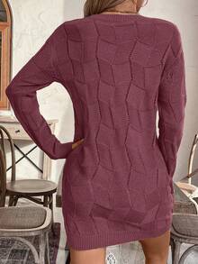 EMERY ROSE Women's Loose Casual Round Neck Drop Shoulder Long Sleeve Knitted Sweater Dress, Autumn/Winter - Burgundy - View 2