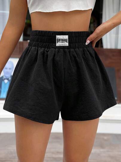 SHEIN EZwear 女式字母印花抽绳腰宽松阔腿短裤