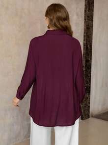 Roveilla 大码女式长袖单排扣休闲紫色衬衫，春夏款 - 紫色 - 查看 2