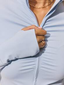 Aralina BUTTERSOFT LEISUREWEAR RUCHE FRONT ZIP JACKET - Blue - View 4