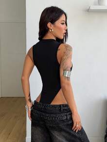 Coolane Women's Spring/Summer Y2K Party Music Festival  Streetwear Rave Outfit Punk Rhinestone Rivet Stretchy Comfortable Sequin Black Round Neck Bodysuit Jumpsuits - Black - View 7