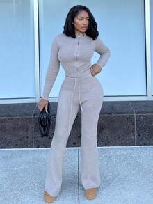 Alexandranx Quần ống rộng ống rộng cạp chun rút dây đan dáng rộng chỉ dành cho mùa thu đông thu đông dễ thương kiểu nhà tranh quê mùa trở lại trường quần dài thường ngày cho nữ Butterscotch Lễ Tạ ơn sang trọng - Màu Khaki - Xem 1