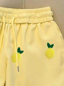 Resyla Women's Casual Lemon Embroidery Shorts, Summer - Yellow - View 3
