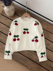 SHEIN Genkimix Kids كنزة صوفية كاجوال أنيقة بطبعة الكرز للفتيات المراهقات، كنزة صوفية للفتيات المراهقات، ملابس كرز جميلة، كنزة صوفية فراولة للفتيات المراهقات، طقم متطابق محبوك للفتيات المراهقات، ملابس شتوية محبوكة للأطفال، كنزة صوفية للفتيات المراهقات، كنزة صوفية محبوكة بأكمام طويلة، كنزة صوفية للفتيات المراهقات، كنزة صوفية شتوية للأطفال، كنزة صوفية محبوكة فتاة طويلة، سترات خريفية للأطفال، ملابس فتاة أطفال شتوية وخريفية، بلوفر للفتيات، كنزة صوفية للنساء بياقة طاقم، كنزة صوفية محبوكة بتصميم كابل، كنزة صوفية كرز - لون مشمشي - مشاهدة 6